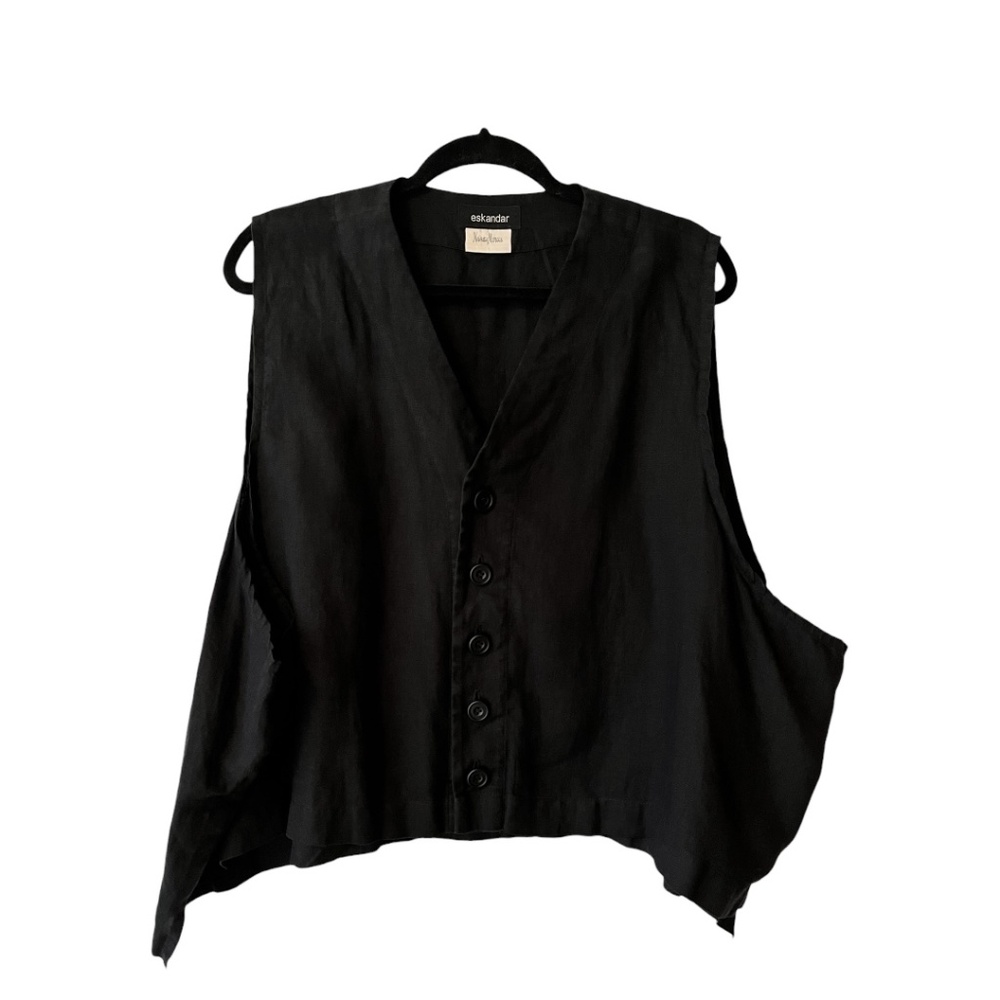 Eskander for Neiman Marcus 100% Linen Oversized Loose Fit Black Vest